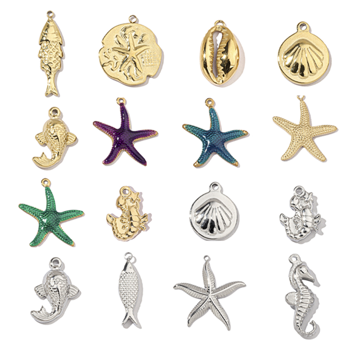 6pcs/pack Stainless Steel Mirror Polish Lobster Starfish Seahorse Charms For Necklace Bracelet Making DIY Accessories