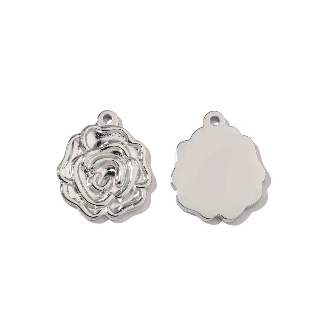 6pcs/pack  Mirror Polish Rose Clover Charms Stainless steel leaf Flower DIY Pendant For Women Jewelry Making Accessories
