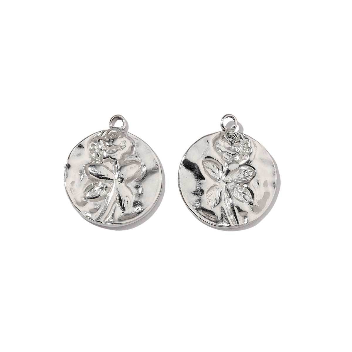 6pcs/pack  Mirror Polish Rose Clover Charms Stainless steel leaf Flower DIY Pendant For Women Jewelry Making Accessories
