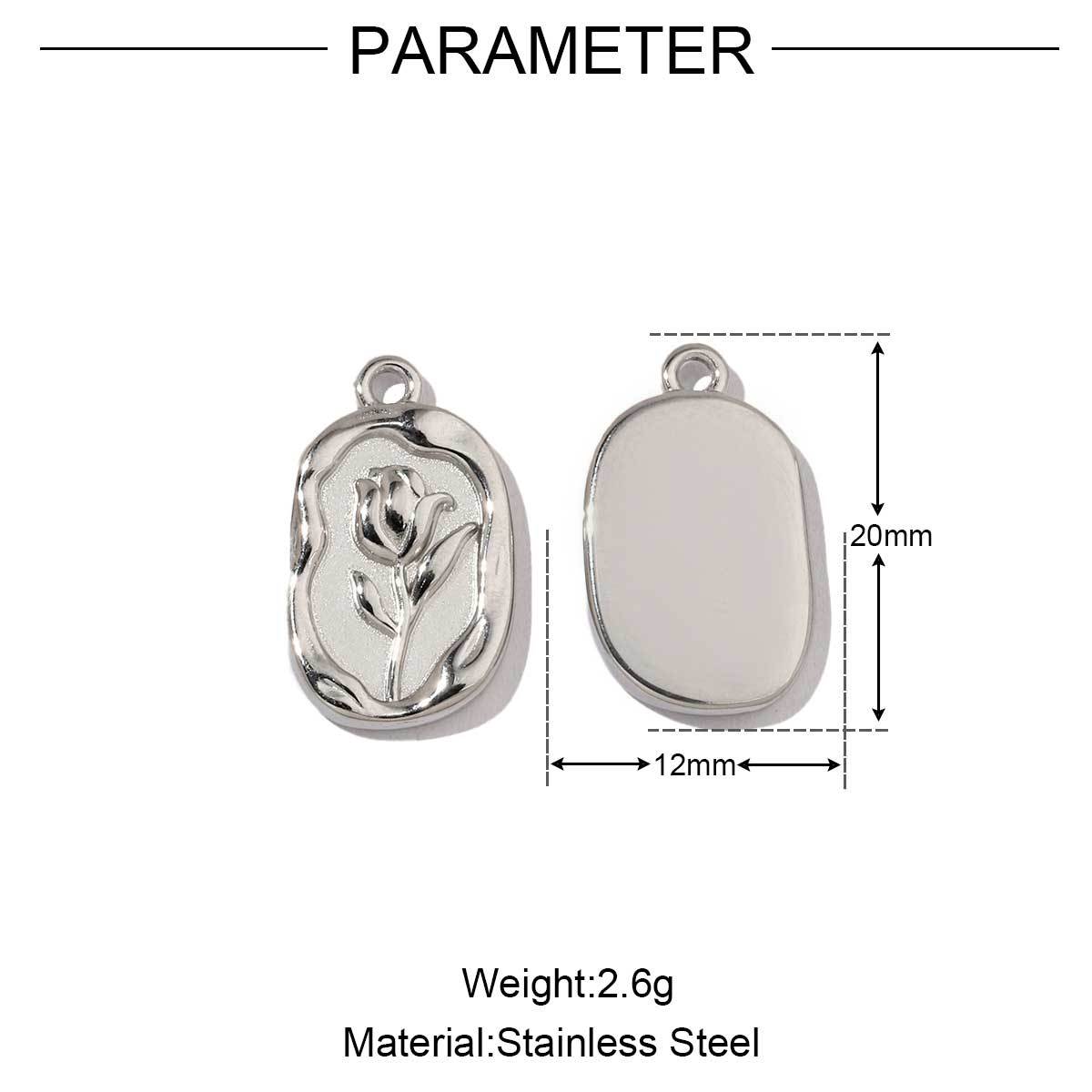 6pcs/pack  Mirror Polish Rose Clover Charms Stainless Steel Leaf Flower DIY Pendant For Women Jewelry Making Accessories
