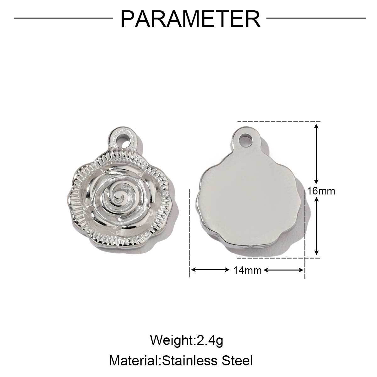 6pcs/pack  Mirror Polish Rose Clover Charms Stainless Steel Leaf Flower DIY Pendant For Women Jewelry Making Accessories