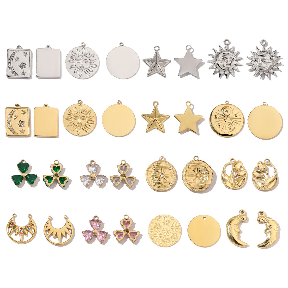 6pcs/pack Mirror Polish Sun Cresent Moon Star Charms Stainless Steel Tulips Flower DIY Pendant For Women Jewelry Making Findingss