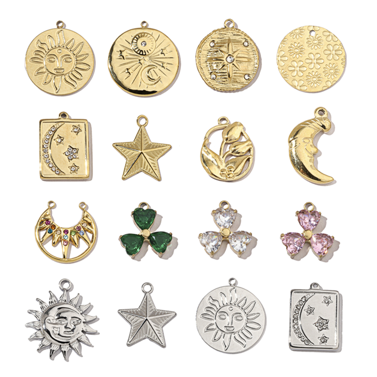 6pcs/pack Mirror Polish Sun Cresent Moon Star Charms Stainless Steel Tulips Flower DIY Pendant For Women Jewelry Making Findingss