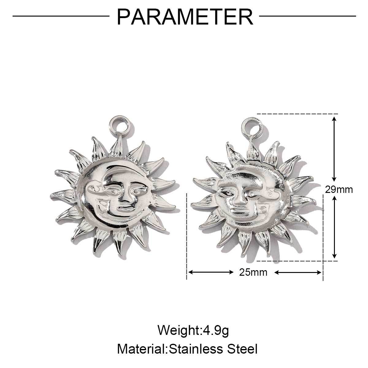 6pcs/pack Mirror Polish Sun Cresent Moon Star Charms Stainless Steel Tulips Flower DIY Pendant For Women Jewelry Making Findingss