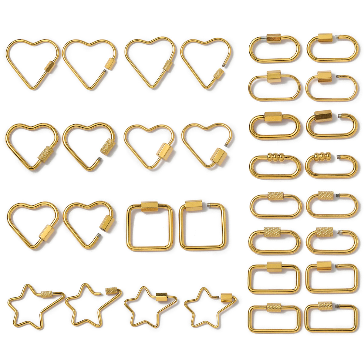 6pcs/lot Gold Plated Stainless Steel Geometric Connector Clips Heart Star Screw Lock Clasps for Necklace Keychain DIY Jewery