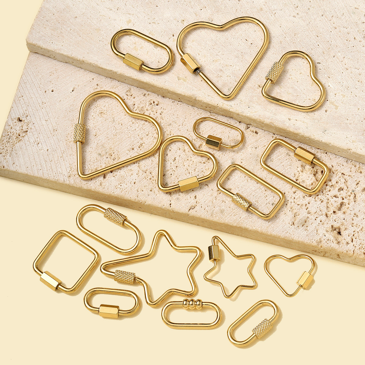 6pcs/lot Gold Plated Stainless Steel Geometric Connector Clips Heart Star Screw Lock Clasps for Necklace Keychain DIY Jewery