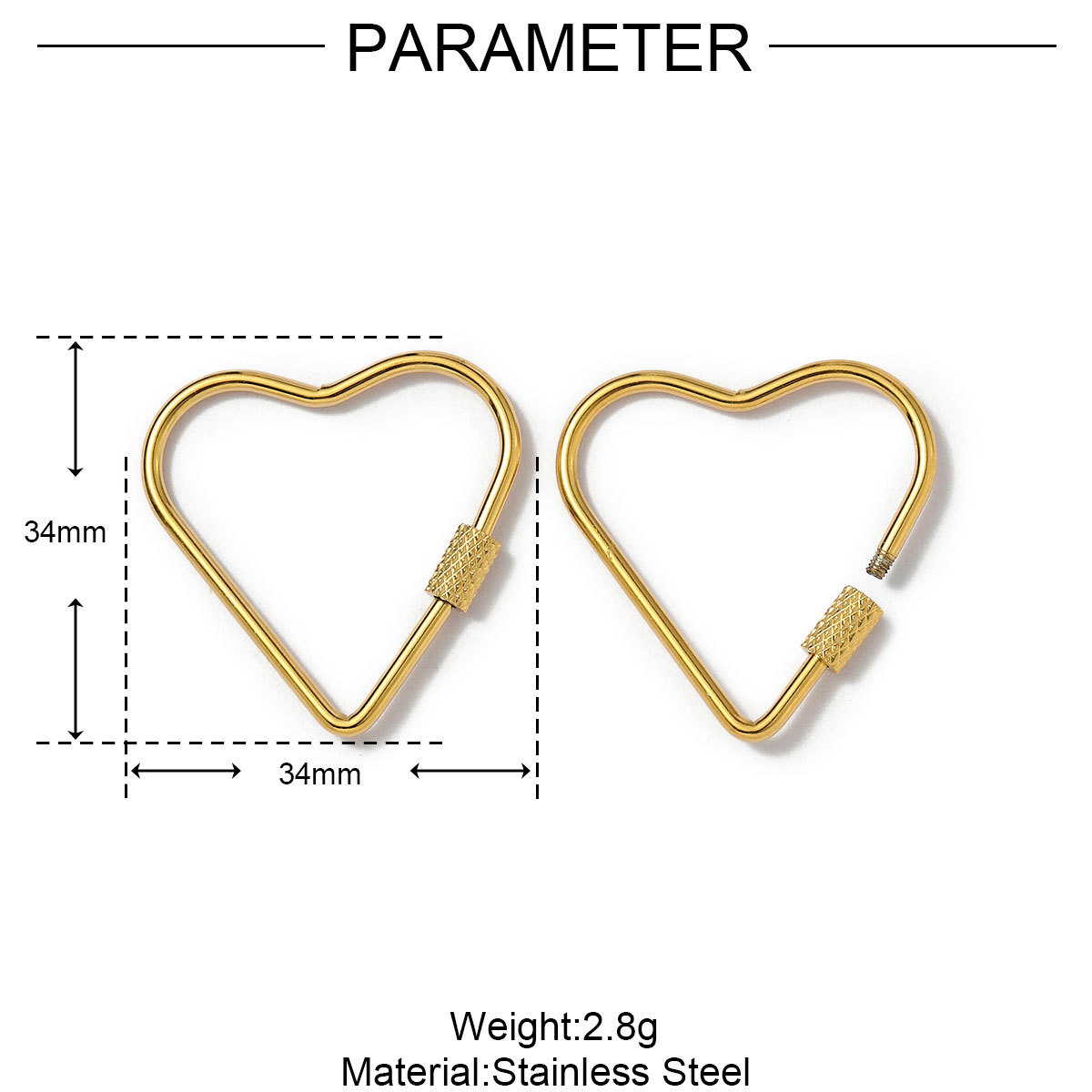 6pcs/lot Gold Plated Stainless Steel Geometric Connector Clips Heart Star Screw Lock Clasps for Necklace Keychain DIY Jewery