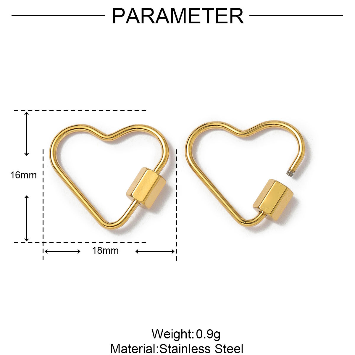 6pcs/lot Gold Plated Stainless Steel Geometric Connector Clips Heart Star Screw Lock Clasps for Necklace Keychain DIY Jewery