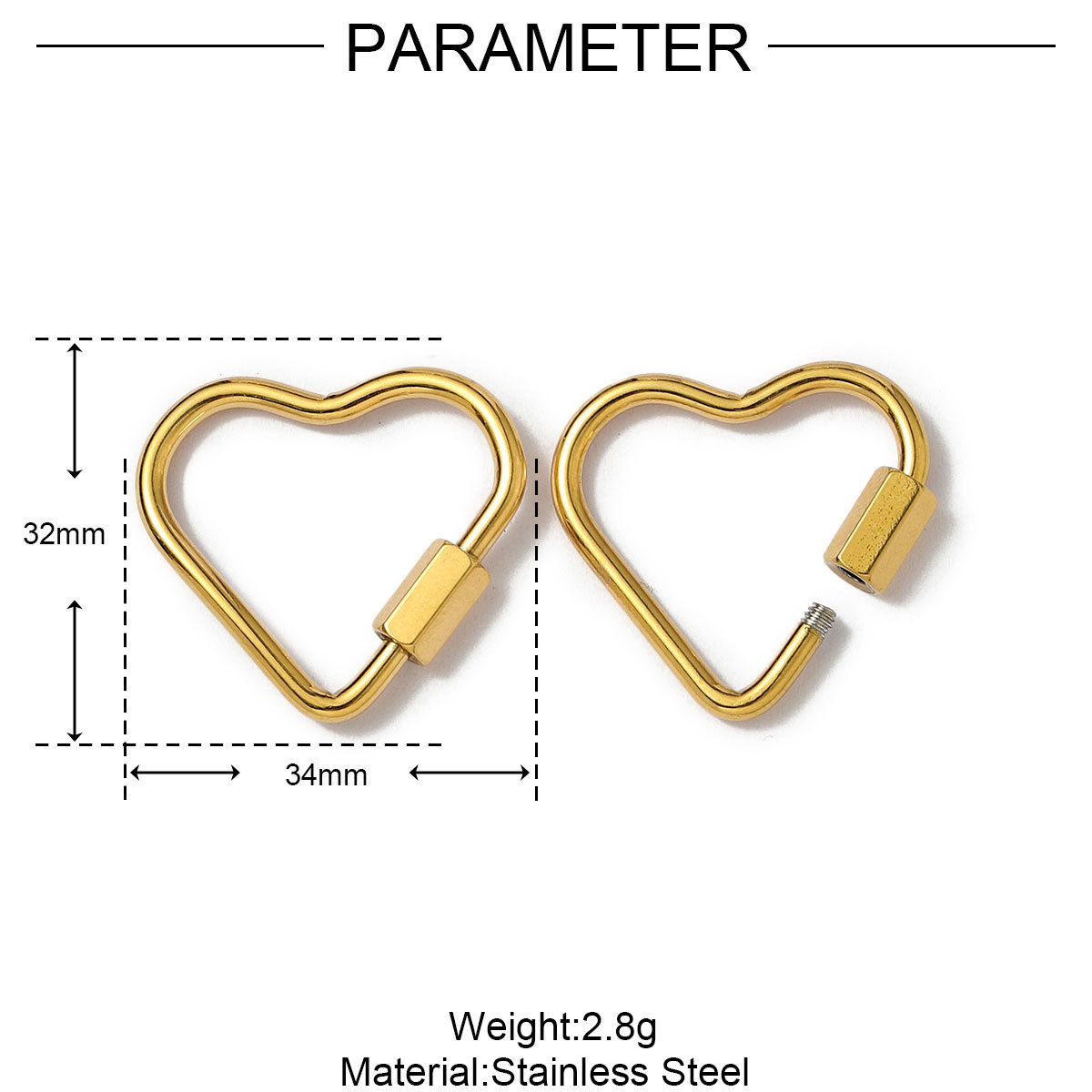 6pcs/lot Gold Plated Stainless Steel Geometric Connector Clips Heart Star Screw Lock Clasps for Necklace Keychain DIY Jewery