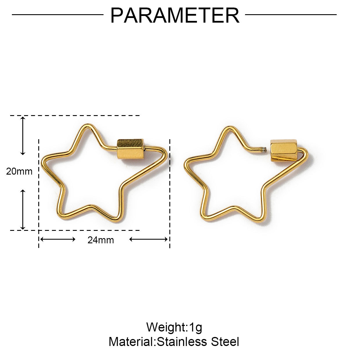 6pcs/lot Gold Plated Stainless Steel Geometric Connector Clips Heart Star Screw Lock Clasps for Necklace Keychain DIY Jewery