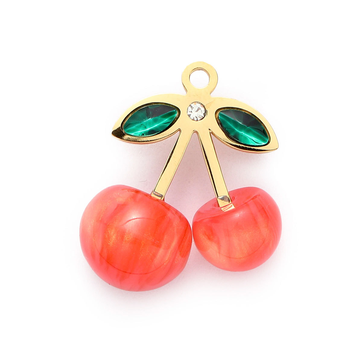 6pcs/Lot Stainless Steel Enamel Jewelry Set Strawberry Earrings & Cherry Heart Necklace Pendant Colorful DIY Charm for Women