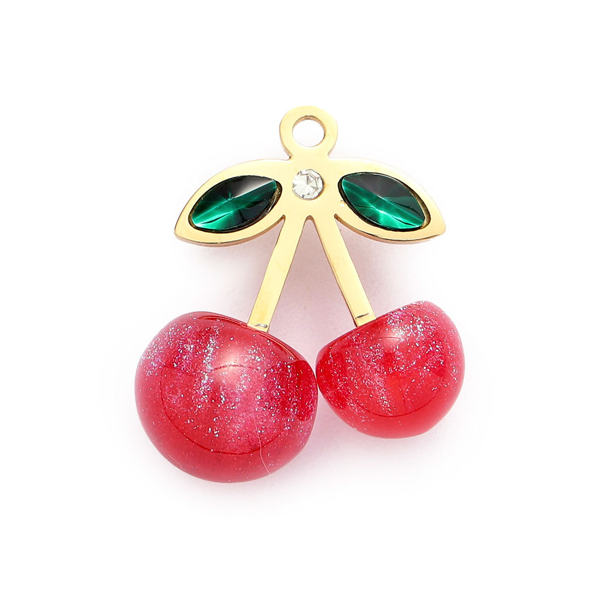 6pcs/Lot Stainless Steel Enamel Jewelry Set Strawberry Earrings & Cherry Heart Necklace Pendant Colorful DIY Charm for Women