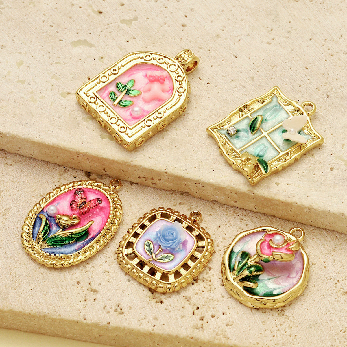 6pcs/Lot Monet Garden Style Stainless Steel Painted Flower Earring Charms Women Enamel Angel Butterfly Necklace Pendants DIY Jewelry