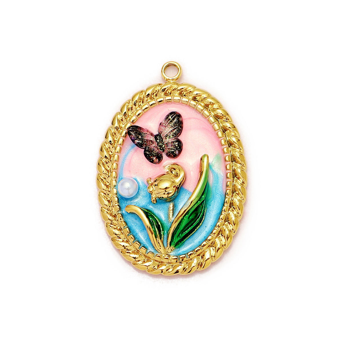6pcs/Lot Monet Garden Style Stainless Steel Painted Flower Earring Charms Women Enamel Angel Butterfly Necklace Pendants DIY Jewelry