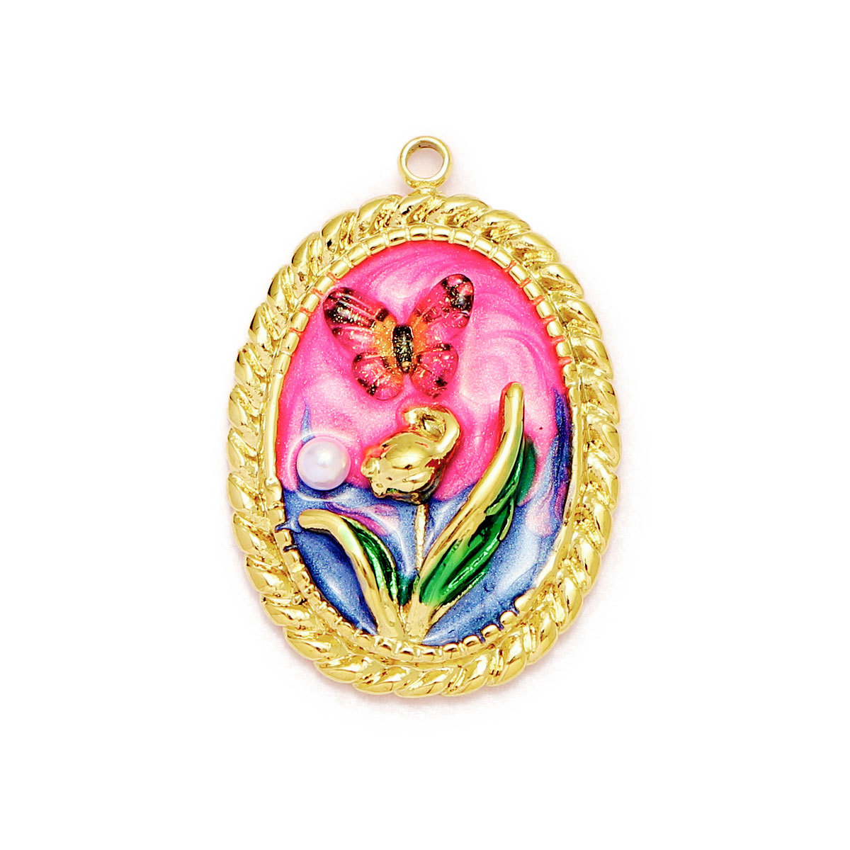 6pcs/Lot Monet Garden Style Stainless Steel Painted Flower Earring Charms Women Enamel Angel Butterfly Necklace Pendants DIY Jewelry