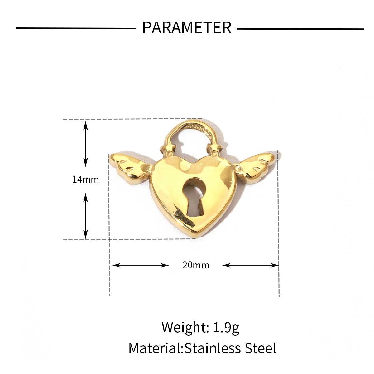 6pcs/pack Fashion Stainless steel Heart Lock Key Charms Mirror Polish Wing Love DIY Pendant For Women Jewelry Making Findings