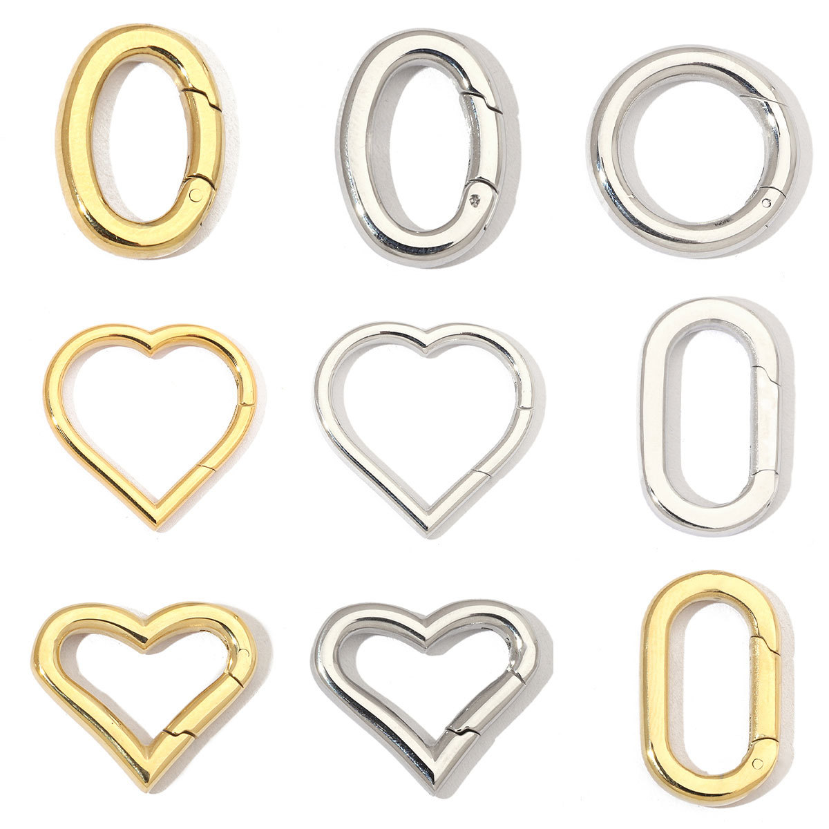 6pcs/pack Stainless Steel Mirror Polish Heart Circle Clasps Fashion Oval Spring Buckle Finding For Jewelry Making