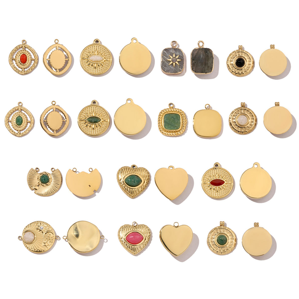 6pcs/pack Stainless steel Geometric Love Natural Stone Charms Mirror Polish Bohemia DIY Pendant For Women Jewelry Making Findings