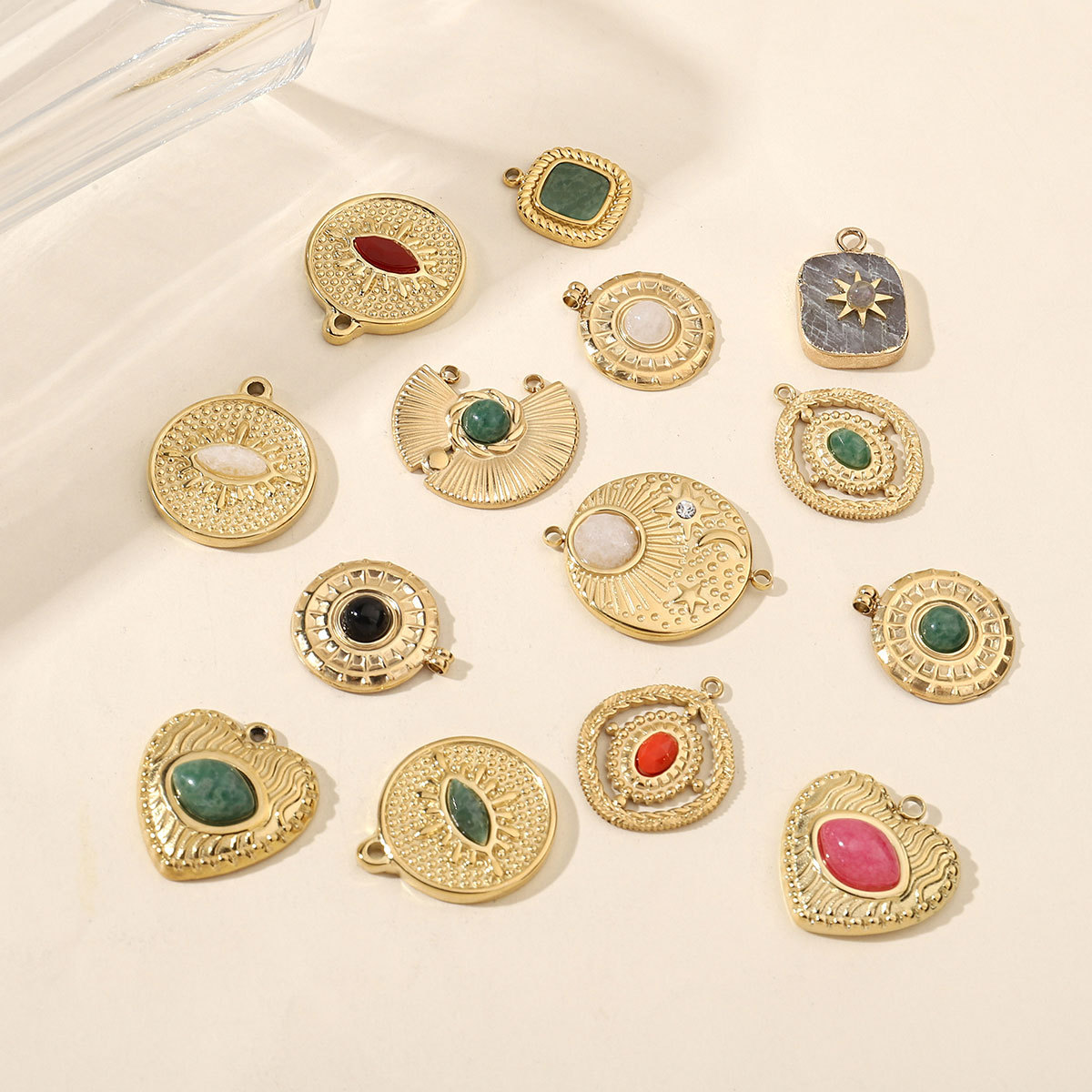 6pcs/pack Stainless steel Geometric Love Natural Stone Charms Mirror Polish Bohemia DIY Pendant For Women Jewelry Making Findings