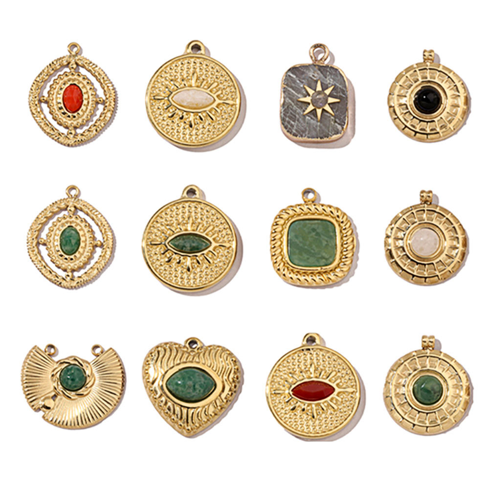 6pcs/pack Stainless steel Geometric Love Natural Stone Charms Mirror Polish Bohemia DIY Pendant For Women Jewelry Making Findings