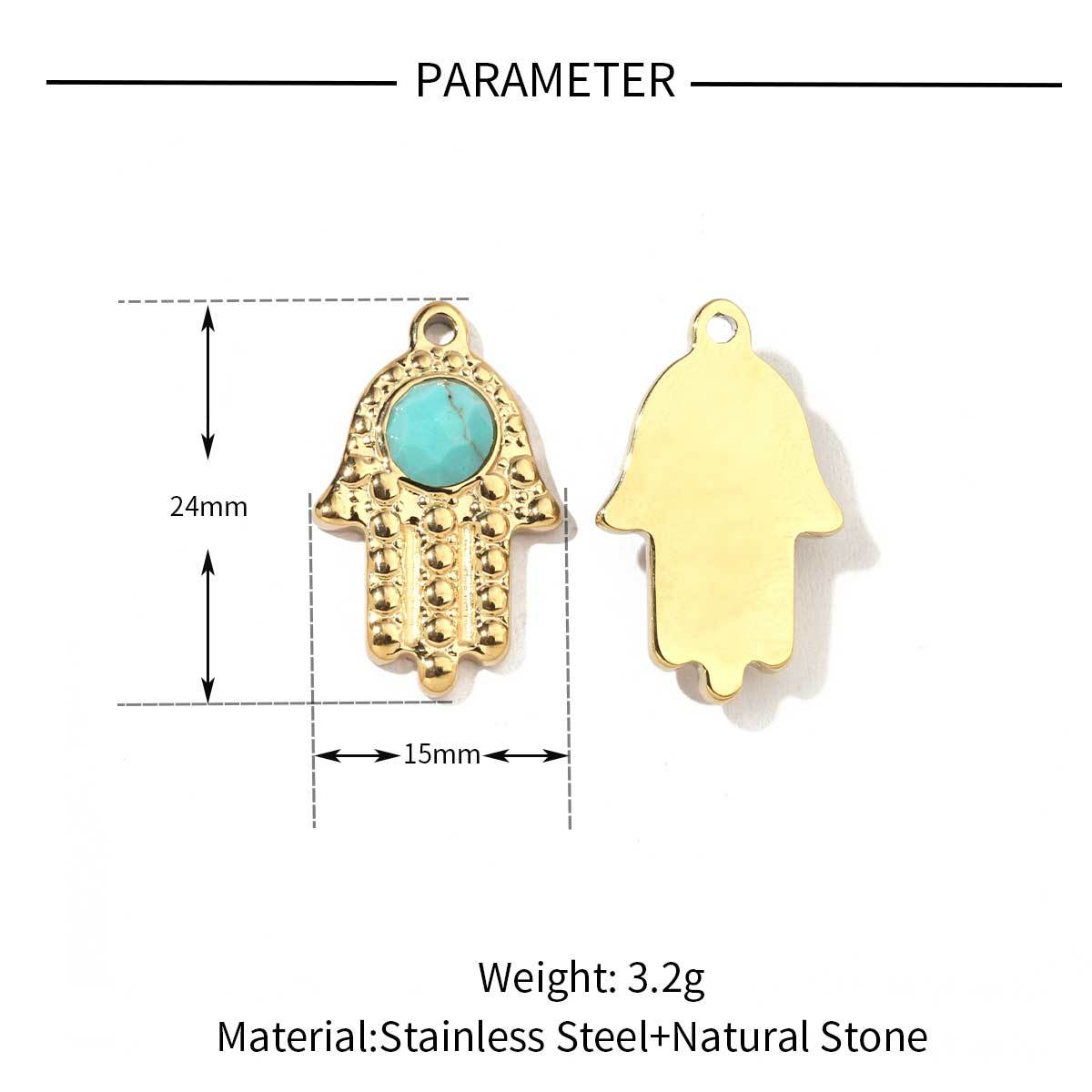 6pcs/pack Mirror Polish Stainless Steel Eye Horn Natural Stone Charms Bohemia Flower DIY Pendant For Women Jewelry Making Finding