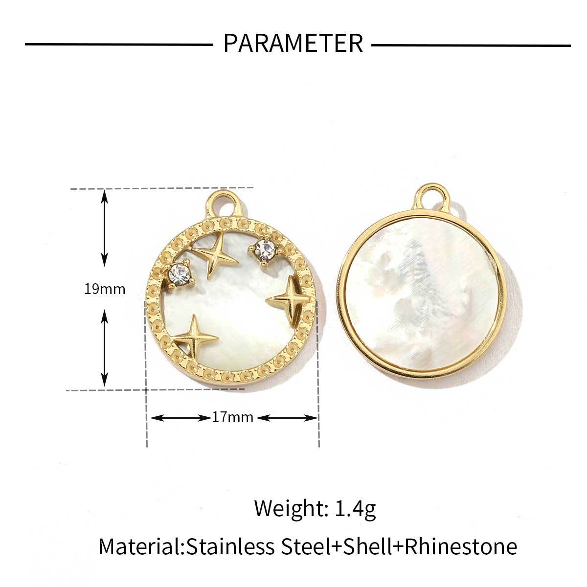 6pcs/pack Mirror Polish Steel Star Heart Natural Shell Charms French Style Clover DIY Pendant For Women Jewelry Making Finding