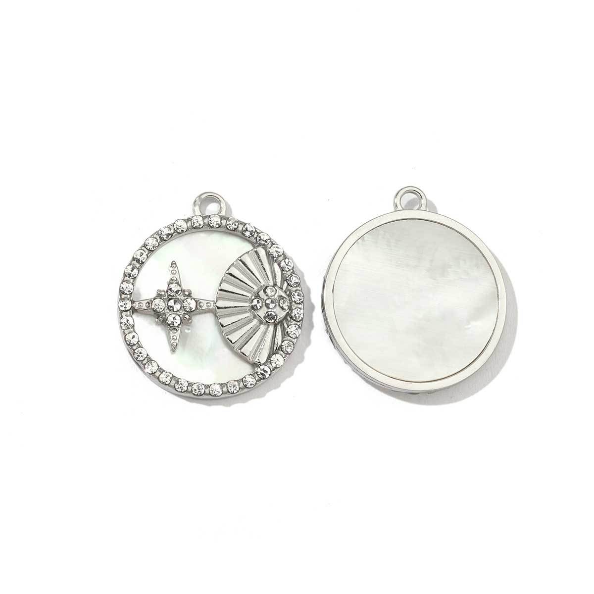 6pcs/pack Mirror Polish Steel Star Heart Natural Shell Charms French Style Clover DIY Pendant For Women Jewelry Making Finding