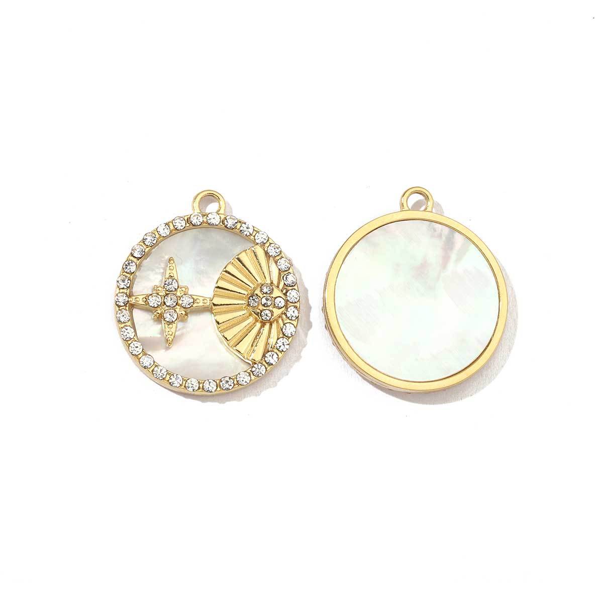 6pcs/pack Mirror Polish Steel Star Heart Natural Shell Charms French Style Clover DIY Pendant For Women Jewelry Making Finding