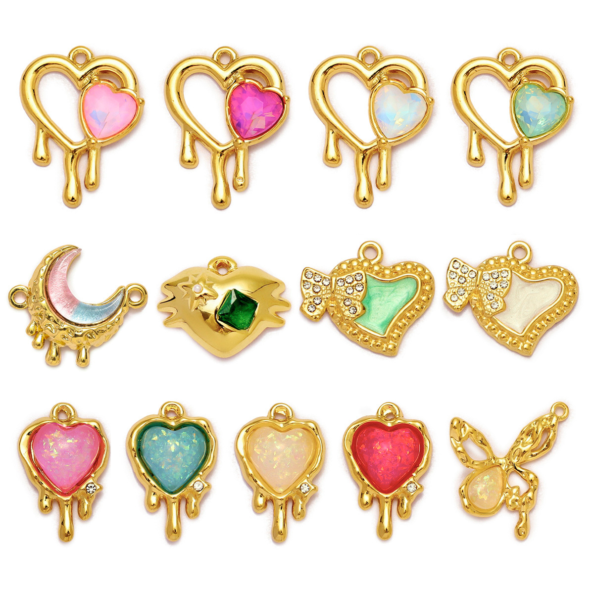 6pcs/Lot Stainless Steel Enamel Love Heart Necklace Pendant Women Moon Butterfly Bracelet DIY Charms Stone Jewelry