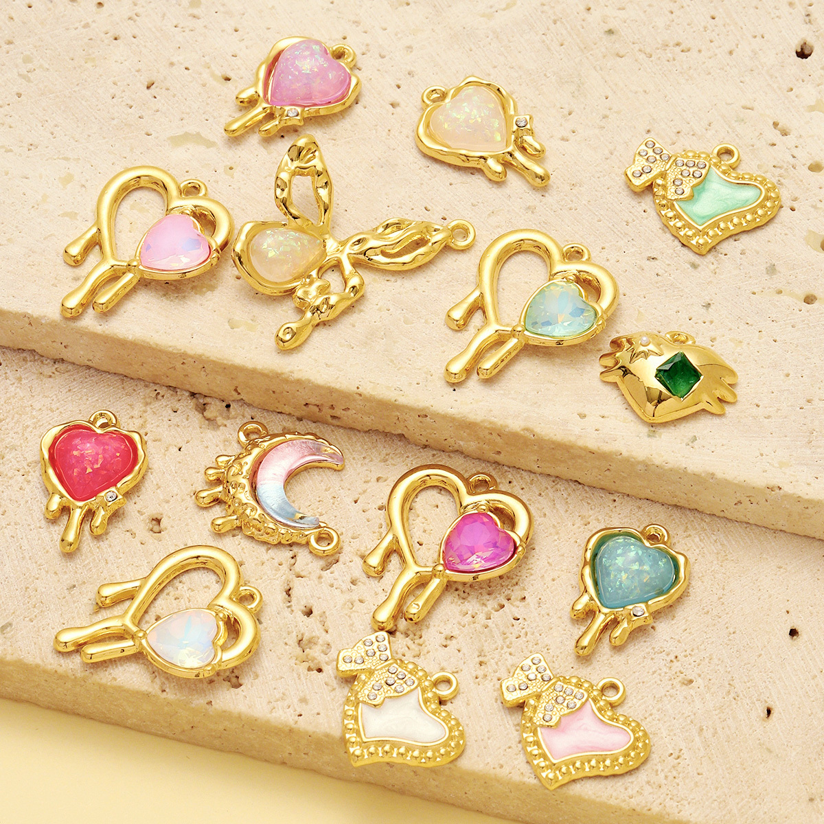 6pcs/Lot Stainless Steel Enamel Love Heart Necklace Pendant Women Moon Butterfly Bracelet DIY Charms Stone Jewelry