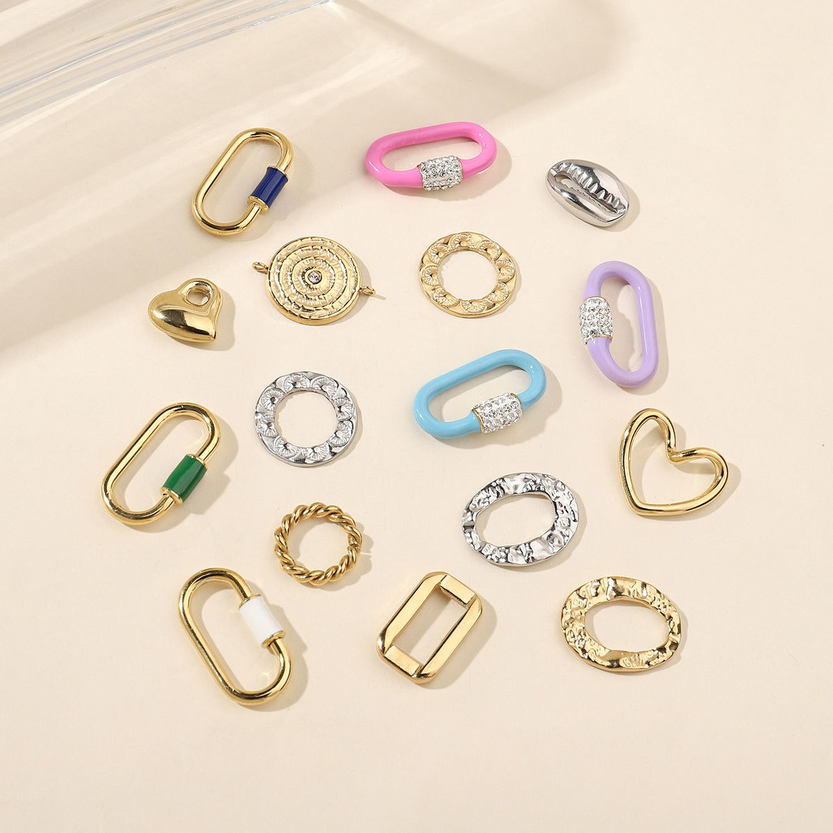 6pcs/pack Mirror Polish Geometric Oval Stainless Steel Pendants DIY Heart Round Swirl Pendant For Women Jewelry Making Finding