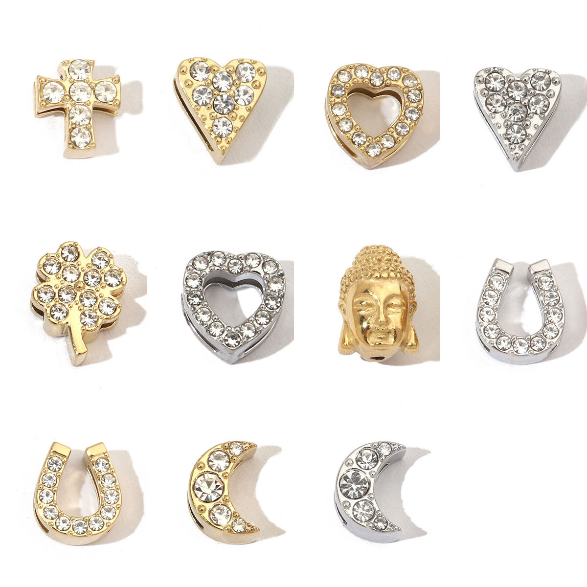 6pcs/pack Mirror Polish Love Horseshoe Moon Stainless Steel Beads Cross Clover Beads For Women Jewelry Making Finding