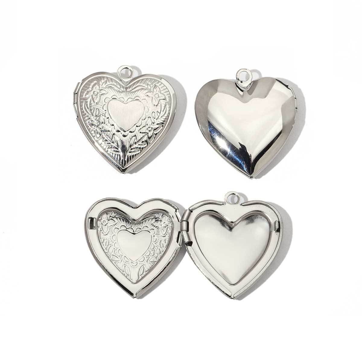 6pcs/pack Mirror Polish Stainless Steel Heart Round Locket Pendant for Women Family Image Necklace Personalized Anniversary Gifts