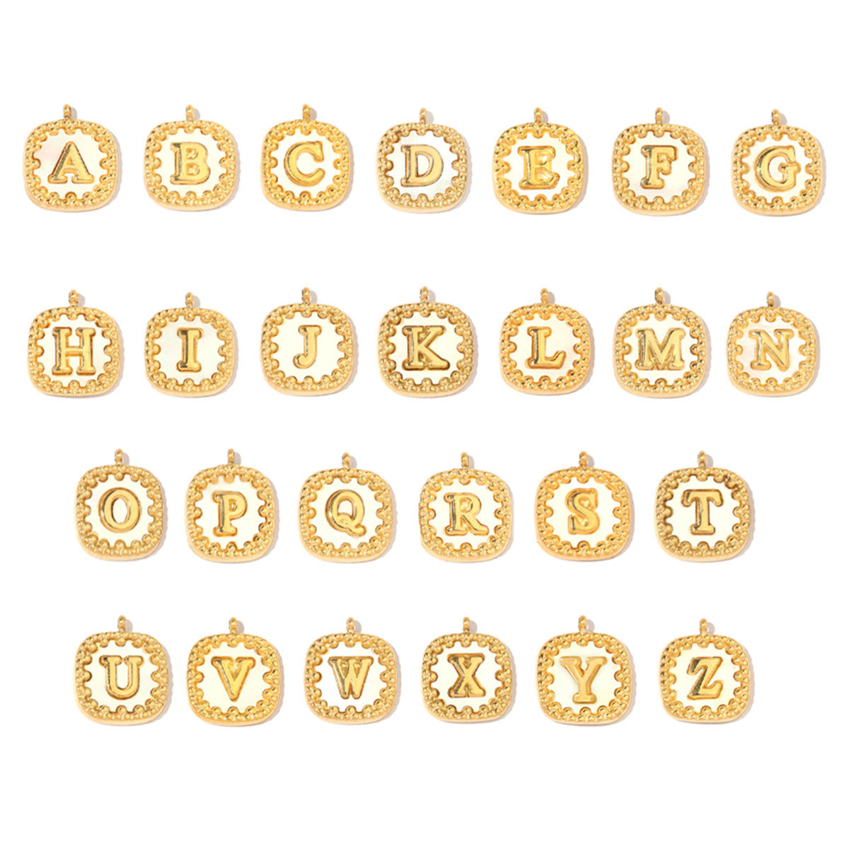 6pcs/pack Stainless Steel 14k Gold Color Square Initial Letter Shell Pendant English Name DIY Charm For Necklace Accessory