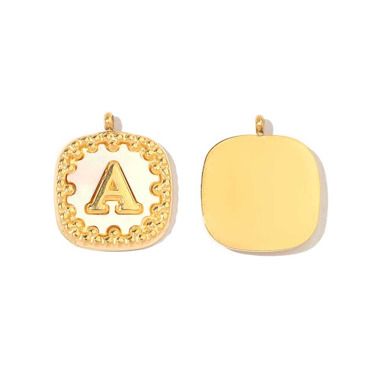 6pcs/pack Stainless Steel 14k Gold Color Square Initial Letter Shell Pendant English Name DIY Charm For Necklace Accessory