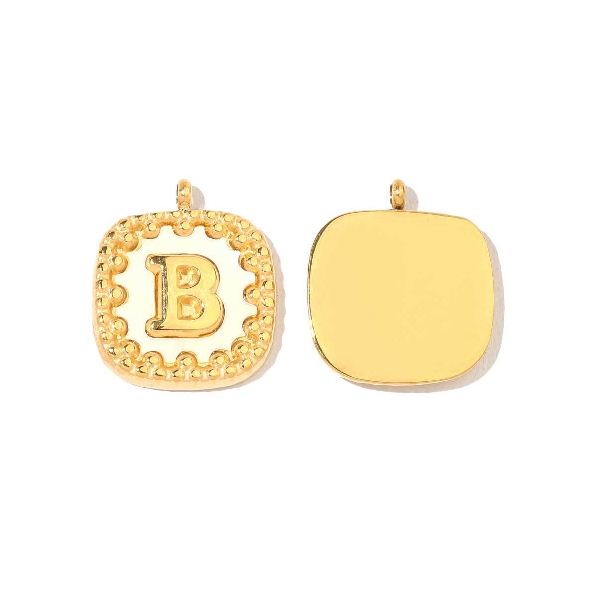 6pcs/pack Stainless Steel 14k Gold Color Square Initial Letter Shell Pendant English Name DIY Charm For Necklace Accessory