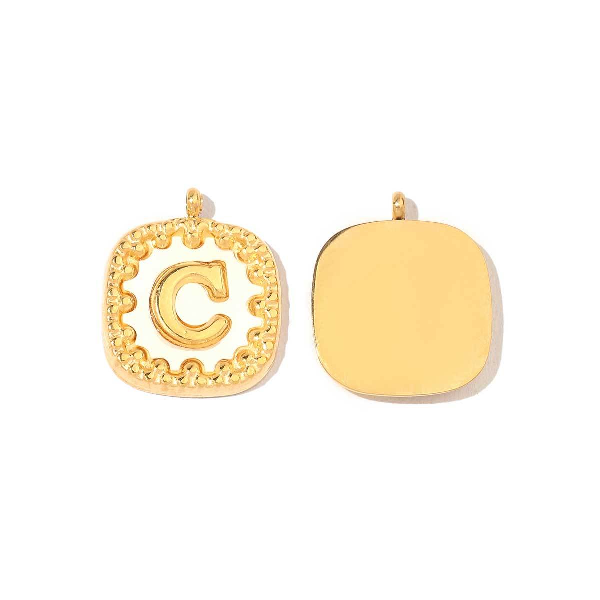 6pcs/pack Stainless Steel 14k Gold Color Square Initial Letter Shell Pendant English Name DIY Charm For Necklace Accessory