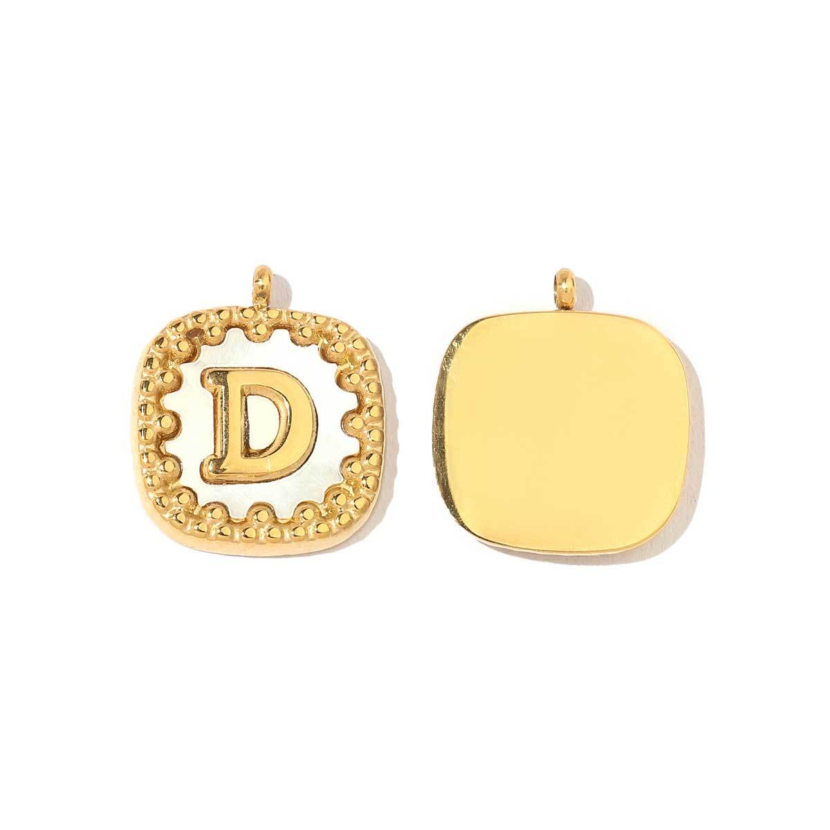 6pcs/pack Stainless Steel 14k Gold Color Square Initial Letter Shell Pendant English Name DIY Charm For Necklace Accessory