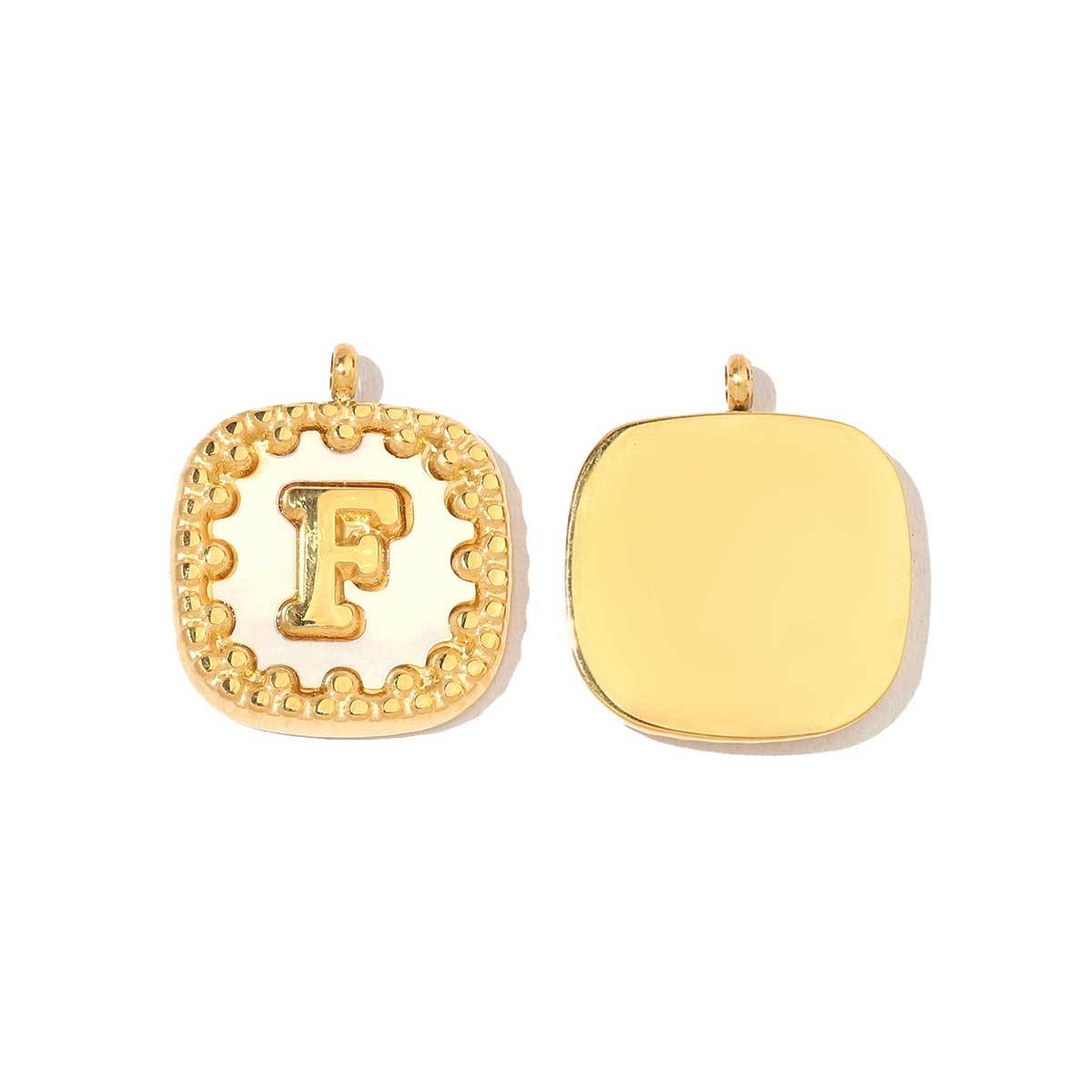 6pcs/pack Stainless Steel 14k Gold Color Square Initial Letter Shell Pendant English Name DIY Charm For Necklace Accessory