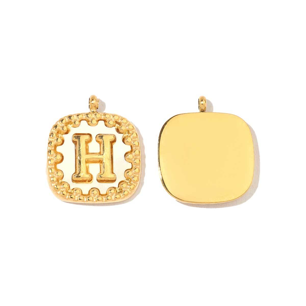6pcs/pack Stainless Steel 14k Gold Color Square Initial Letter Shell Pendant English Name DIY Charm For Necklace Accessory