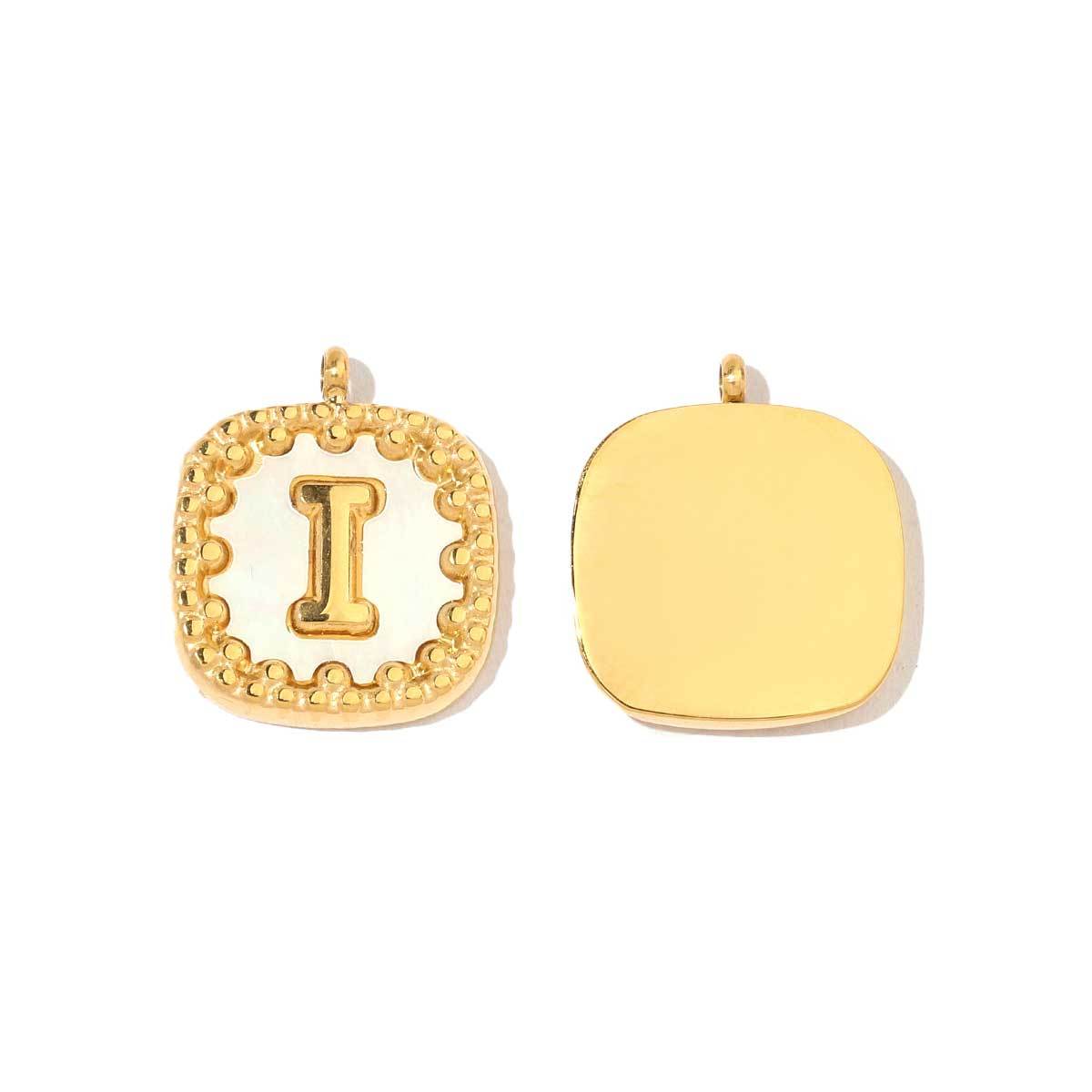 6pcs/pack Stainless Steel 14k Gold Color Square Initial Letter Shell Pendant English Name DIY Charm For Necklace Accessory