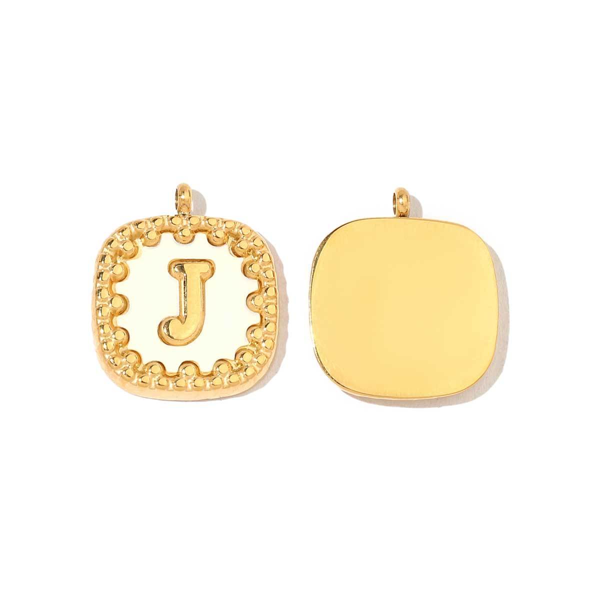 6pcs/pack Stainless Steel 14k Gold Color Square Initial Letter Shell Pendant English Name DIY Charm For Necklace Accessory