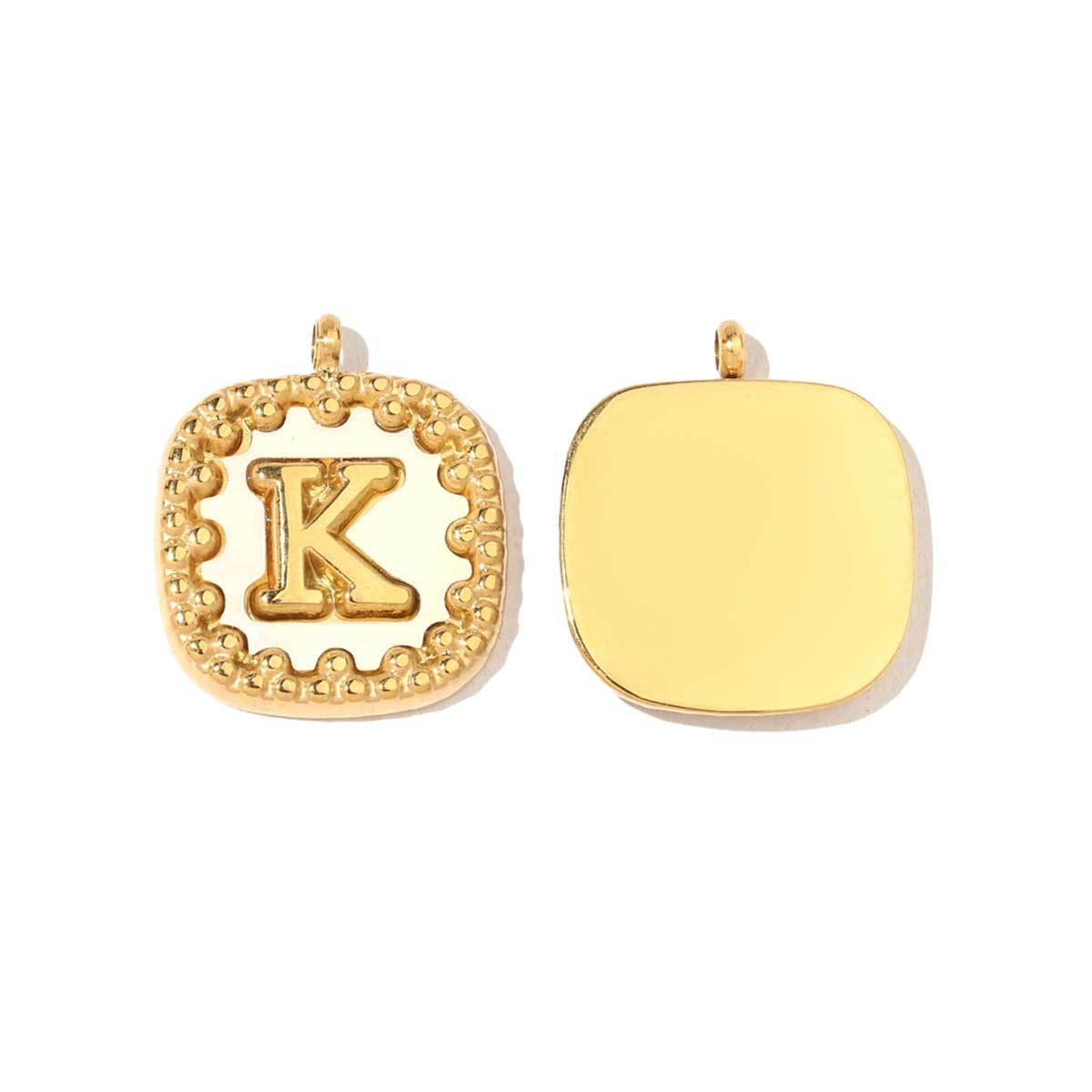 6pcs/pack Stainless Steel 14k Gold Color Square Initial Letter Shell Pendant English Name DIY Charm For Necklace Accessory