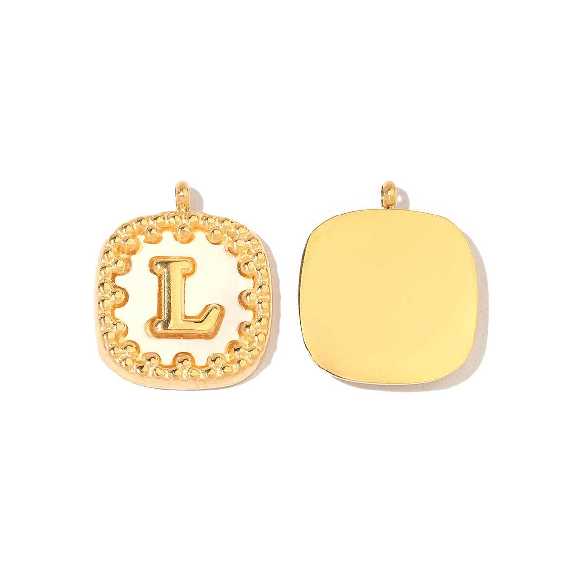 6pcs/pack Stainless Steel 14k Gold Color Square Initial Letter Shell Pendant English Name DIY Charm For Necklace Accessory