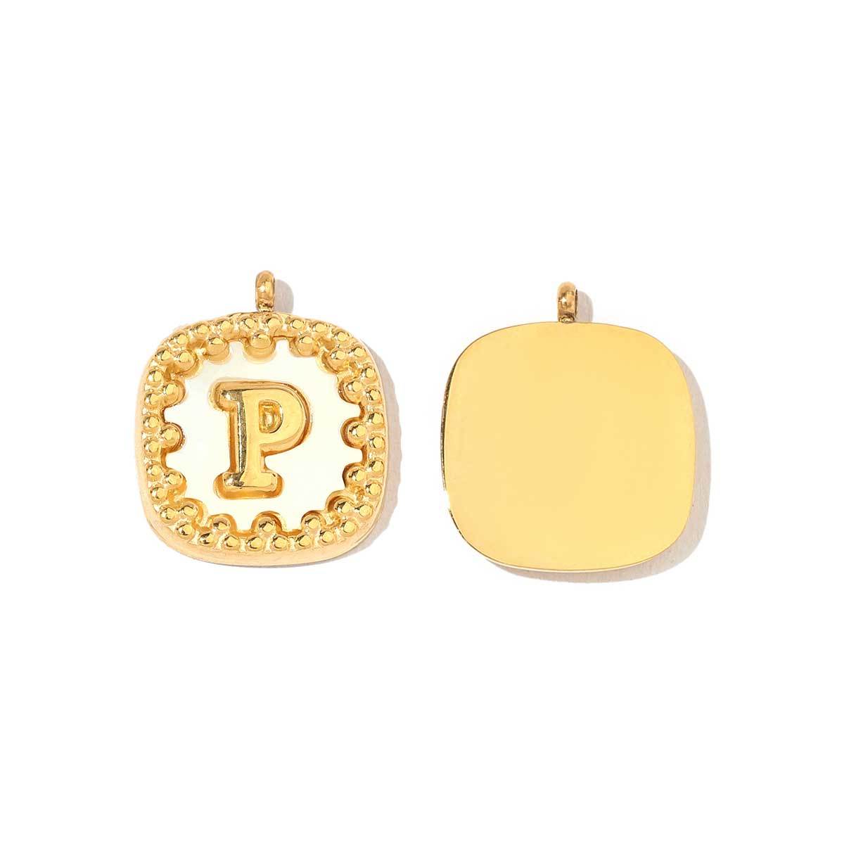 6pcs/pack Stainless Steel 14k Gold Plated Square Initial Letter Shell Pendant English Name DIY Charm For Necklace Accessory