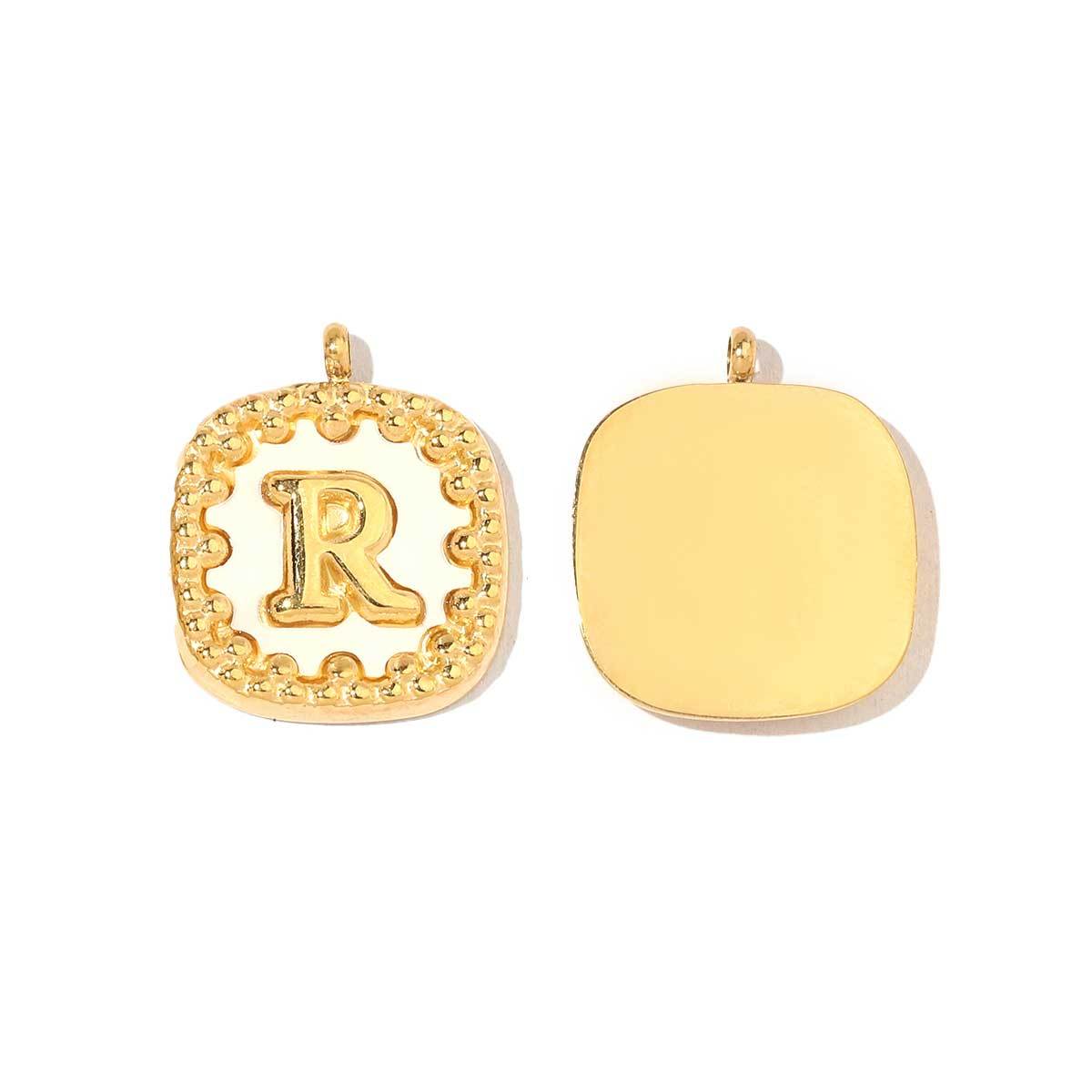 6pcs/pack Stainless Steel 14k Gold Plated Square Initial Letter Shell Pendant English Name DIY Charm For Necklace Accessory