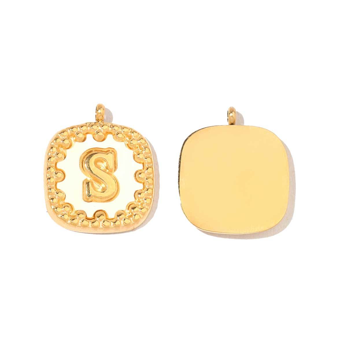 6pcs/pack Stainless Steel 14k Gold Plated Square Initial Letter Shell Pendant English Name DIY Charm For Necklace Accessory