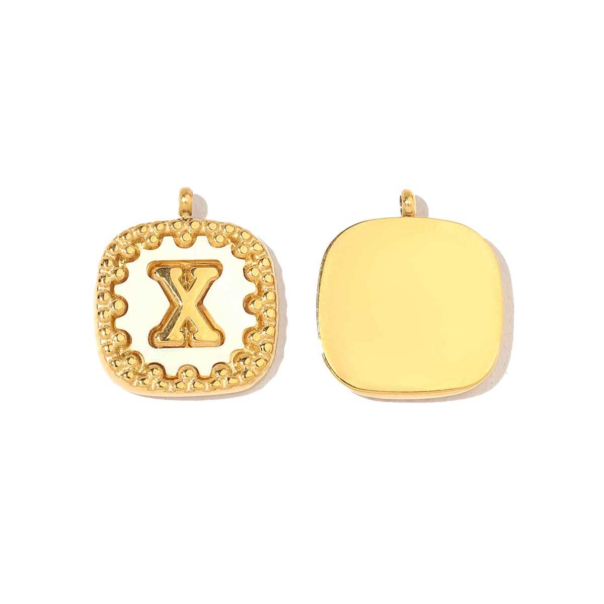 6pcs/pack Stainless Steel 14k Gold Plated Square Initial Letter Shell Pendant English Name DIY Charm For Necklace Accessory