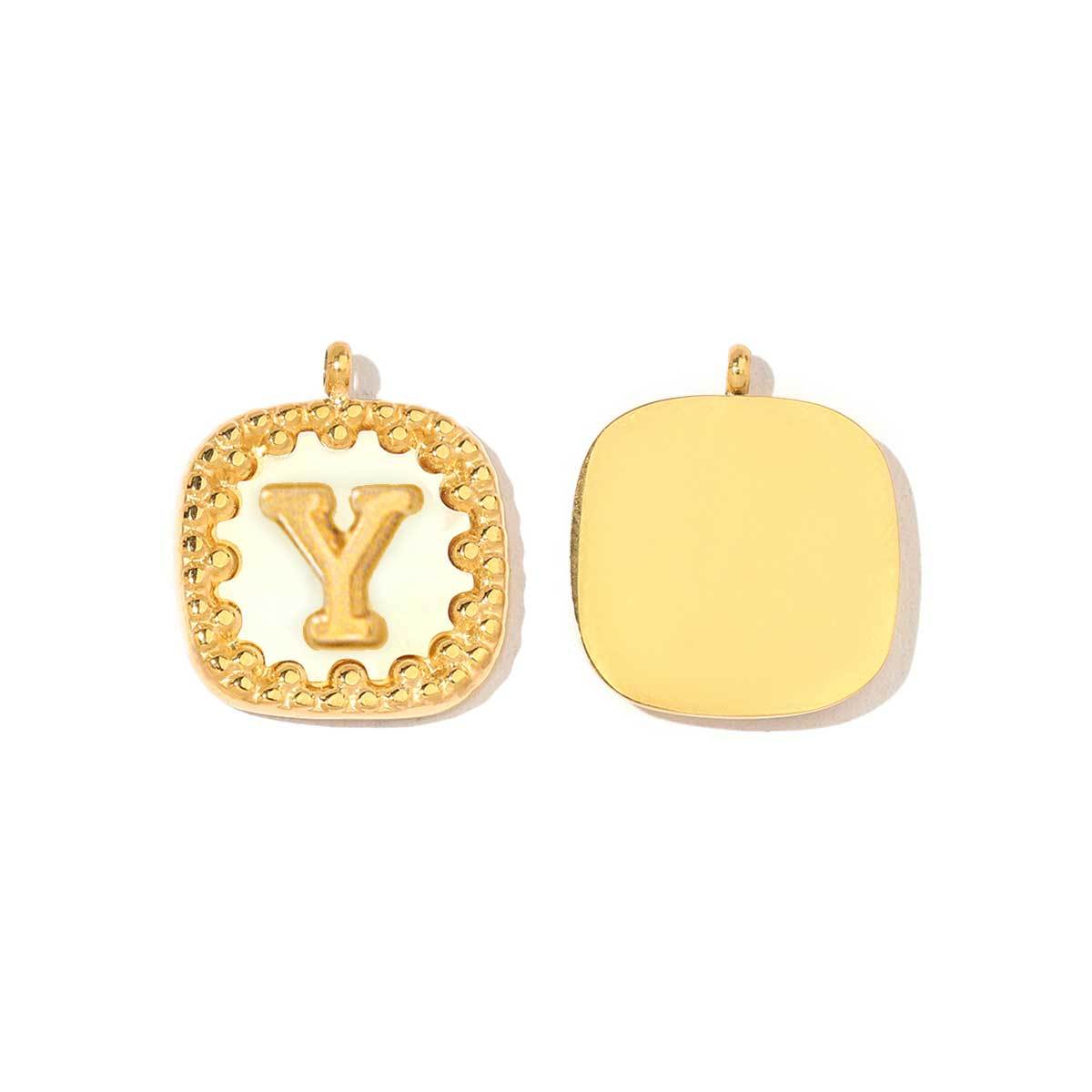 6pcs/pack Stainless Steel 14k Gold Plated Square Initial Letter Shell Pendant English Name DIY Charm For Necklace Accessory
