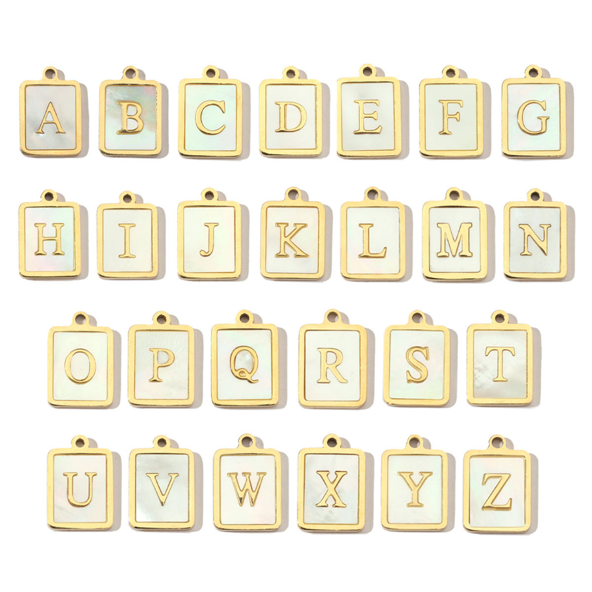 6pcs/pack 14k Gold Plated Never Fade Rectangular Stainless Steel  A-Z Letter Shell Pendant English Name DIY Charm Accessory